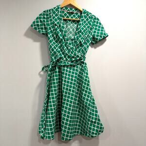 Boden Kelly Green White Geo Casual Cotton Wrap Coastal Mini Dress 2